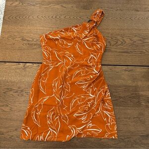 Finders Keepers Anthropologie Women’s Soirée Mini Dress Orange One Shoulder Sz 8